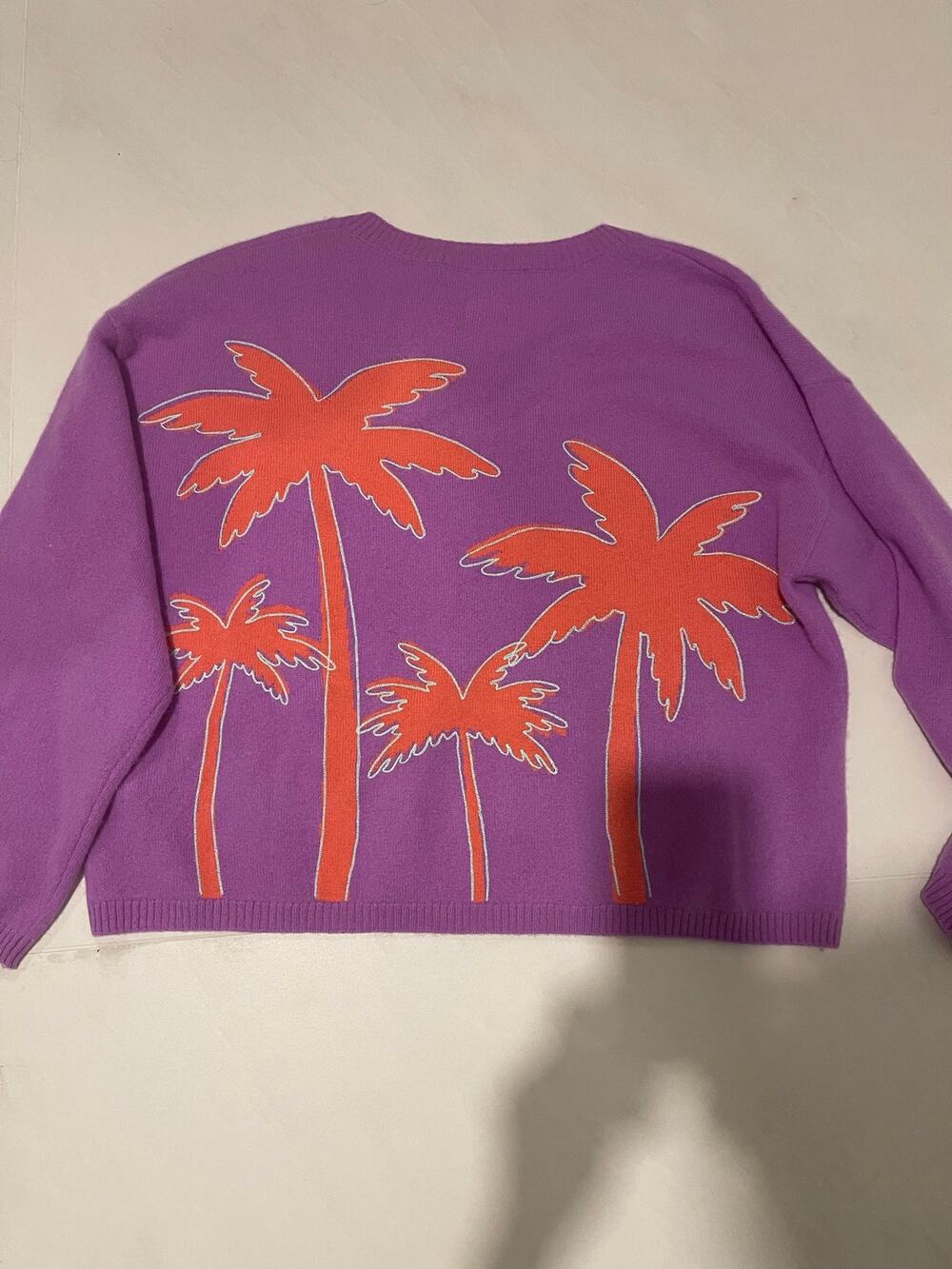 NWT Colorush Cashmere Aloha Palm V Neck Sweater in Berry